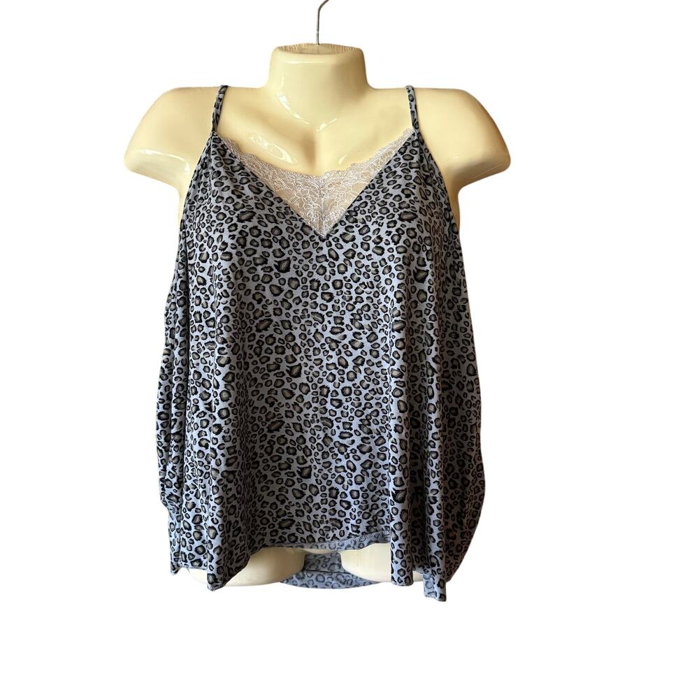 POL Leopard Print Tank Top with Lace Detail